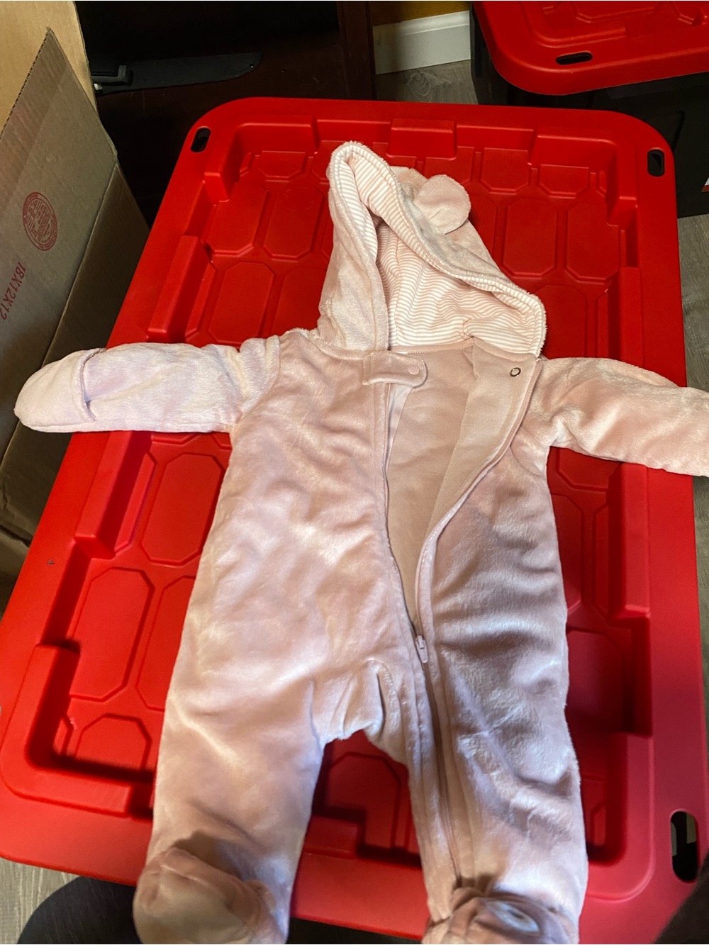 Target Plush Hooded Baby One-Piece in Pale Pink